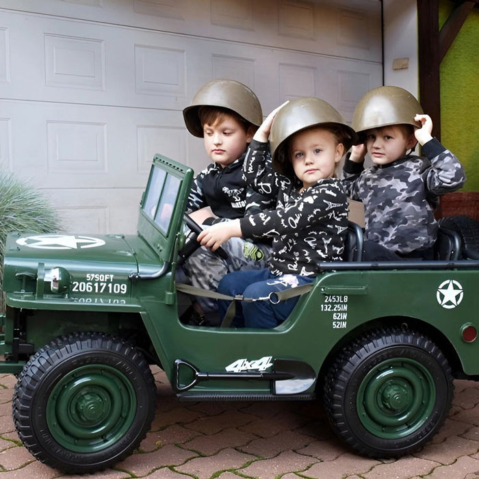 Dessert Fox Legerjeep 4WD 3-Persoons Kinderauto 24V + 2.4G RC (Willys Look) - Trapautodealer