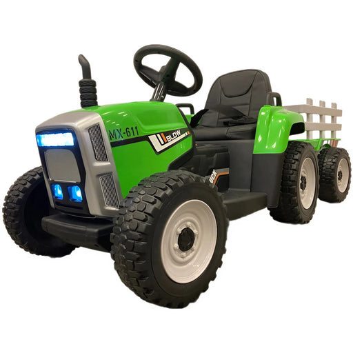 Elektrische Kindertractor 12V Groen + Aanhanger + 2.4G RC - Trapautodealer