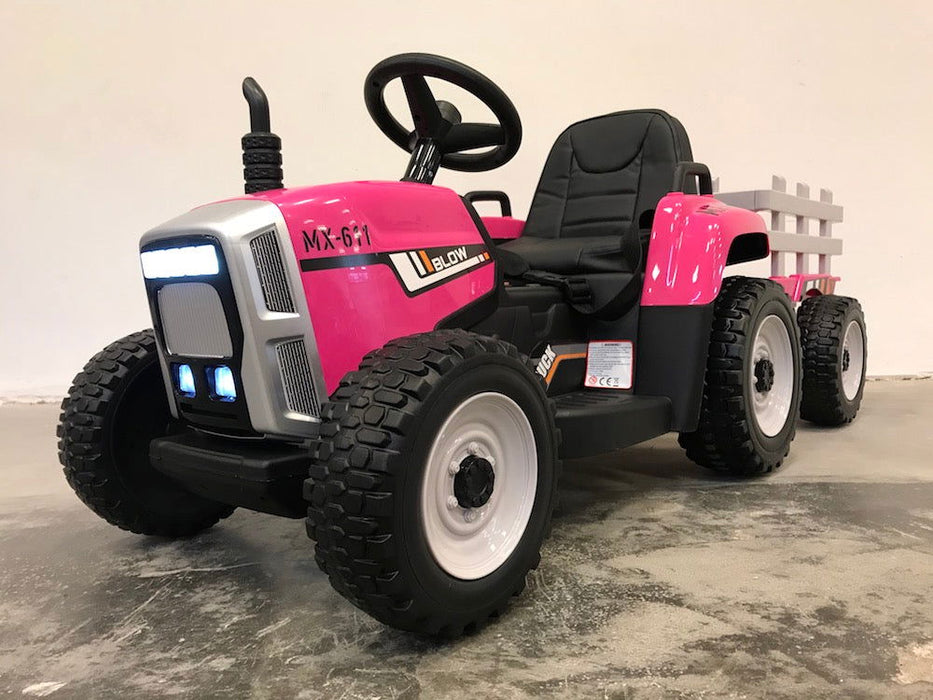Elektrische Kindertractor 12V Roze + Aanhanger + 2.4G RC - Trapautodealer