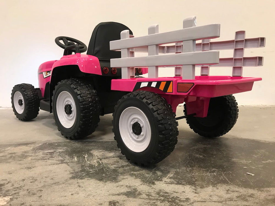 Elektrische Kindertractor 12V Roze + Aanhanger + 2.4G RC - Trapautodealer