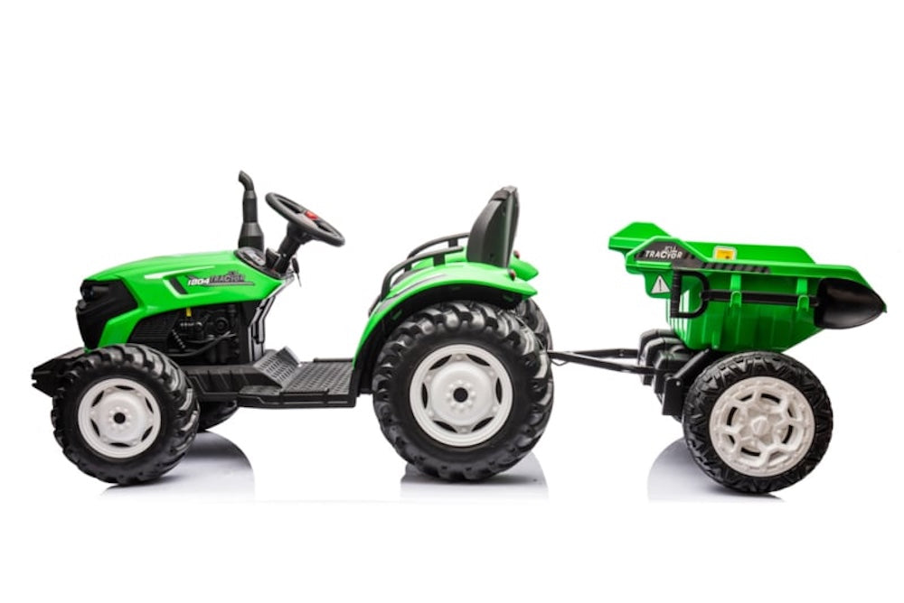 Kindertractor 24V met aanhanger/kipper + 2.4G RC (Groen) - Trapautodealer
