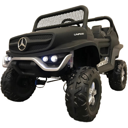 Mercedes Unimog 4WD Kinder Accuauto 2-Persoons 12V + 2.4G RC (mat zwart) - Trapautodealer