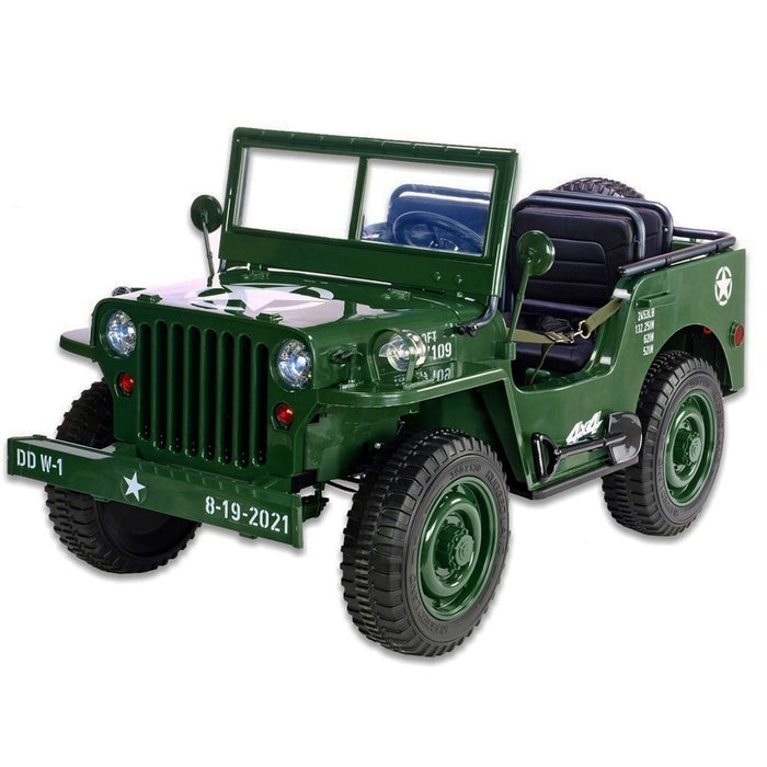 Army Legerjeep 4WD 3-Persoons Kinderauto 24V + 2.4G RC (Willy Look) - Trapautodealer