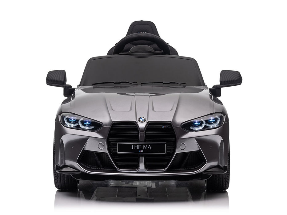 BMW M4 elektrische kinderauto 12V + 2.4G Afstandsbediening (zilver) - Trapautodealer