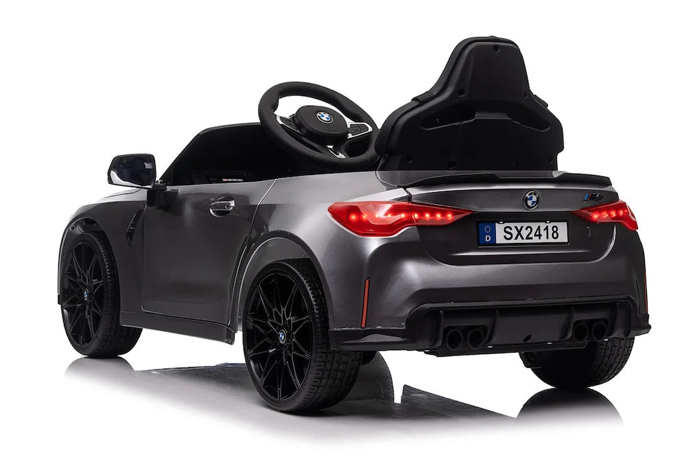 BMW M4 elektrische kinderauto 12V + 2.4G Afstandsbediening (zilver) - Trapautodealer