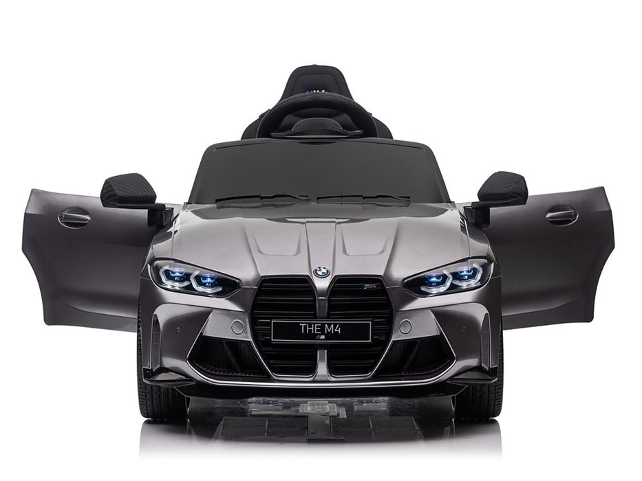 BMW M4 elektrische kinderauto 12V + 2.4G Afstandsbediening (zilver) - Trapautodealer