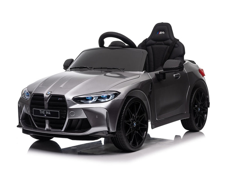BMW M4 elektrische kinderauto 12V + 2.4G Afstandsbediening (zilver) - Trapautodealer
