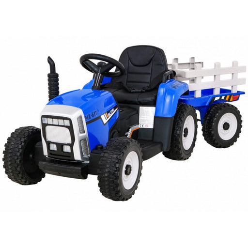 Kindertractor Elektrisch 12V + 2.4G RC + Aanhanger (blauw) - Trapautodealer