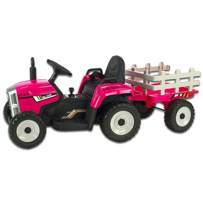 MX611 Elektrische Tractor 12V + 2.4G RC + Aanhanger (roze) - Trapautodealer