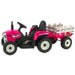 MX611 Elektrische Tractor 12V + 2.4G RC + Aanhanger (roze) - Trapautodealer
